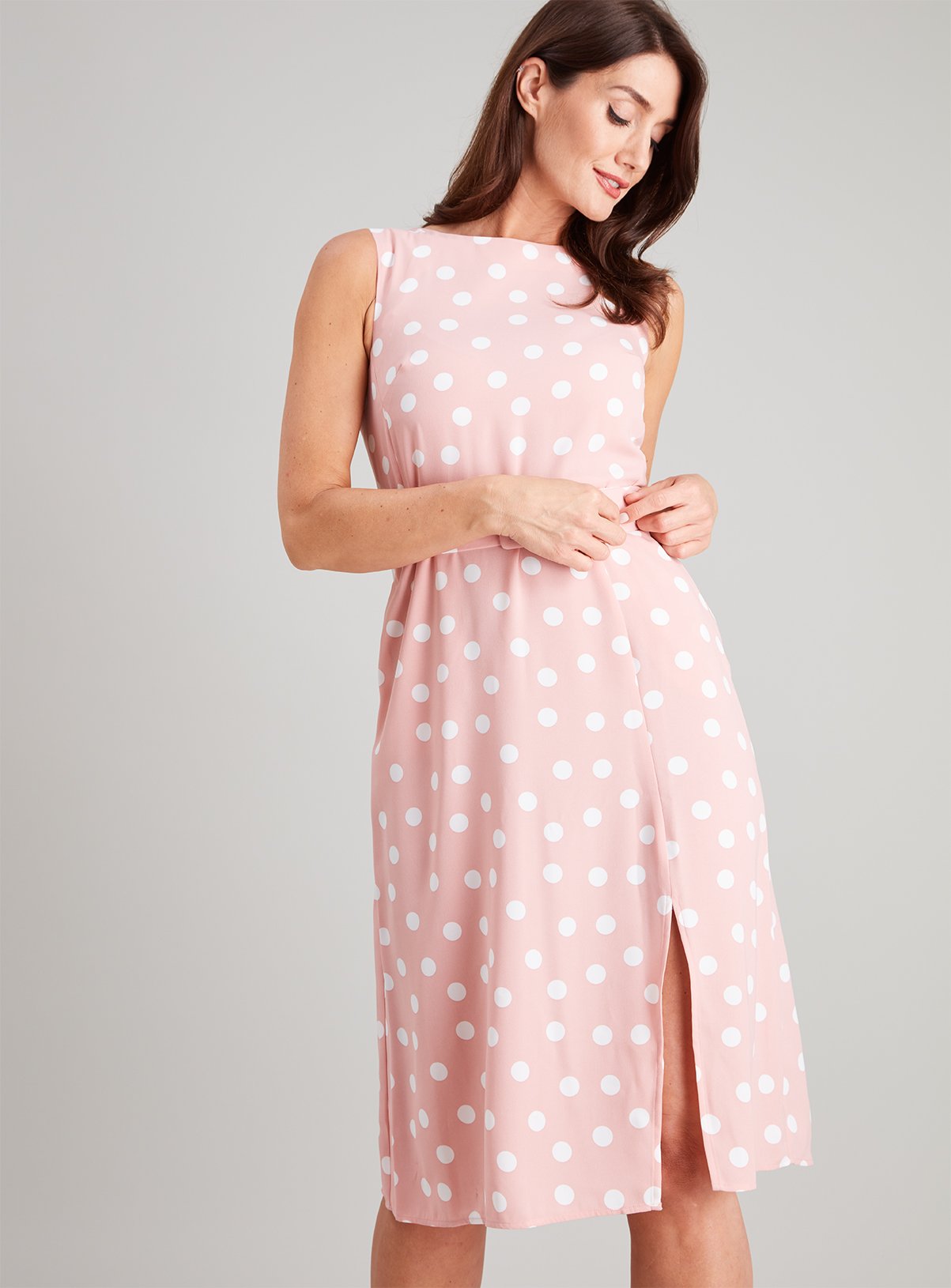 Womens Pink Polka Dot Midi Dress | Tu ...